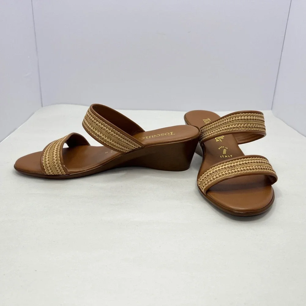Toscanella Mimma Wedge Sandals Womens‎ 6 Made In Italy Two Strap Slides Coastal